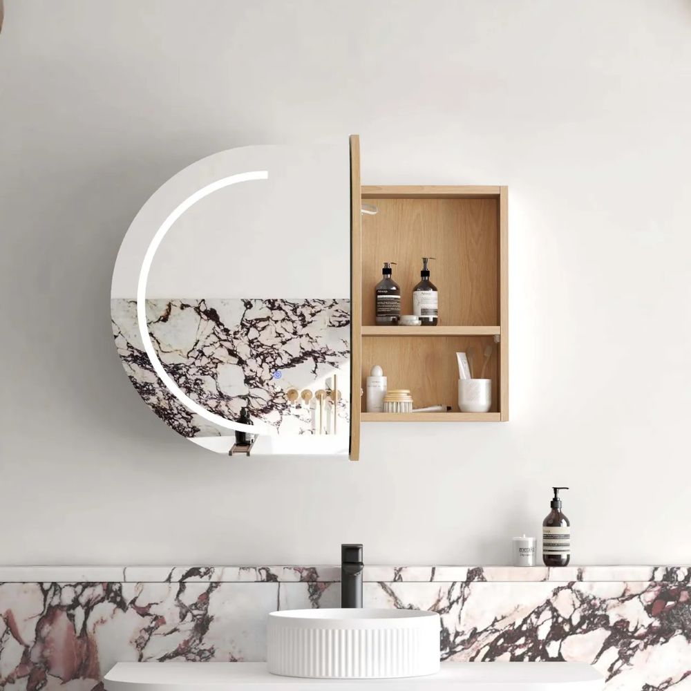 led bondi shaving cabinet premium edition, natural oak 900x600mm