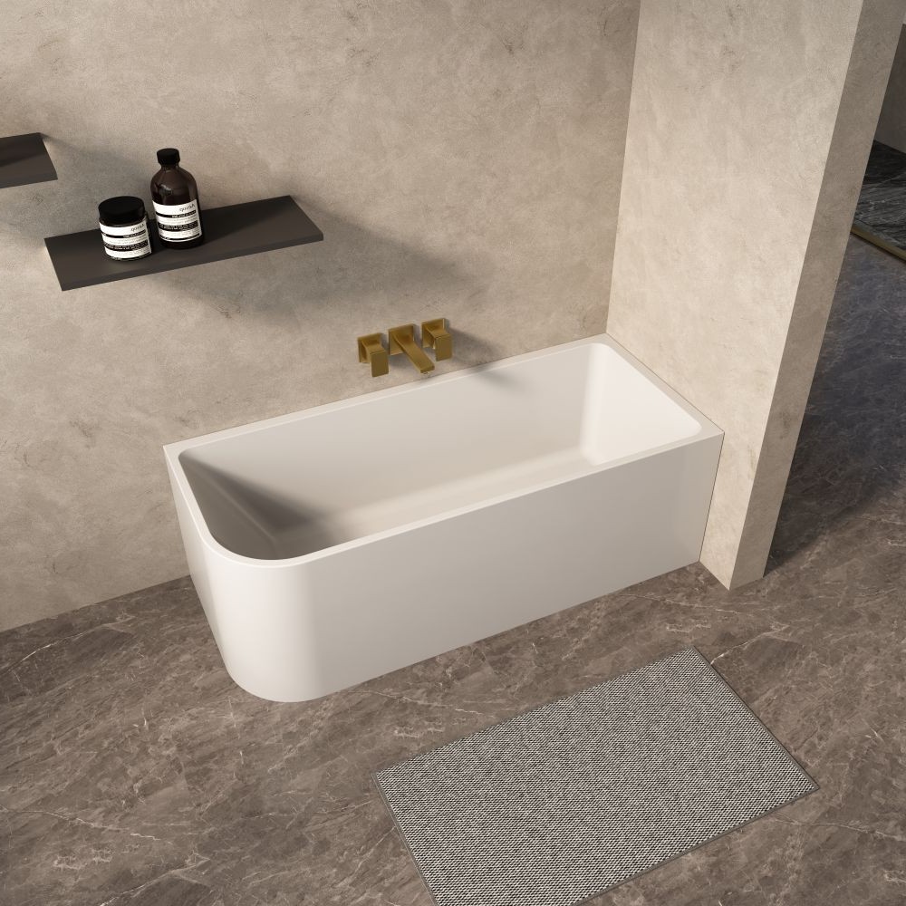 modica right corner freestanding bath, gloss white 1400mm