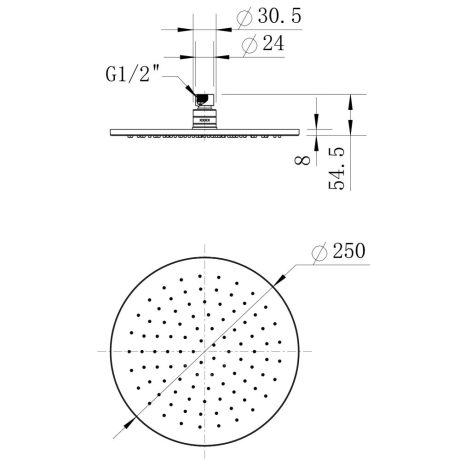 brass round shower head, pvd champagne 250mm