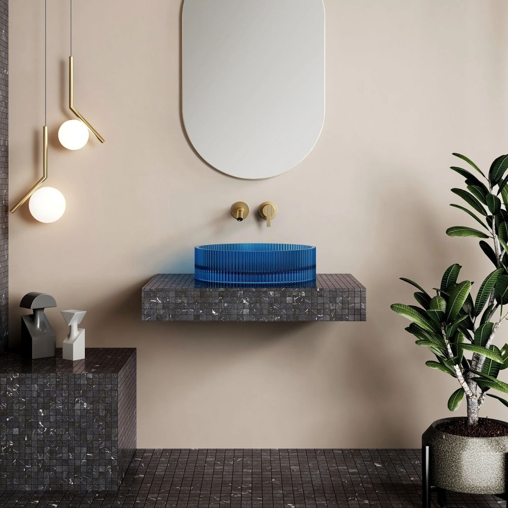 wow v groove translucency round above counter basin, sky blue