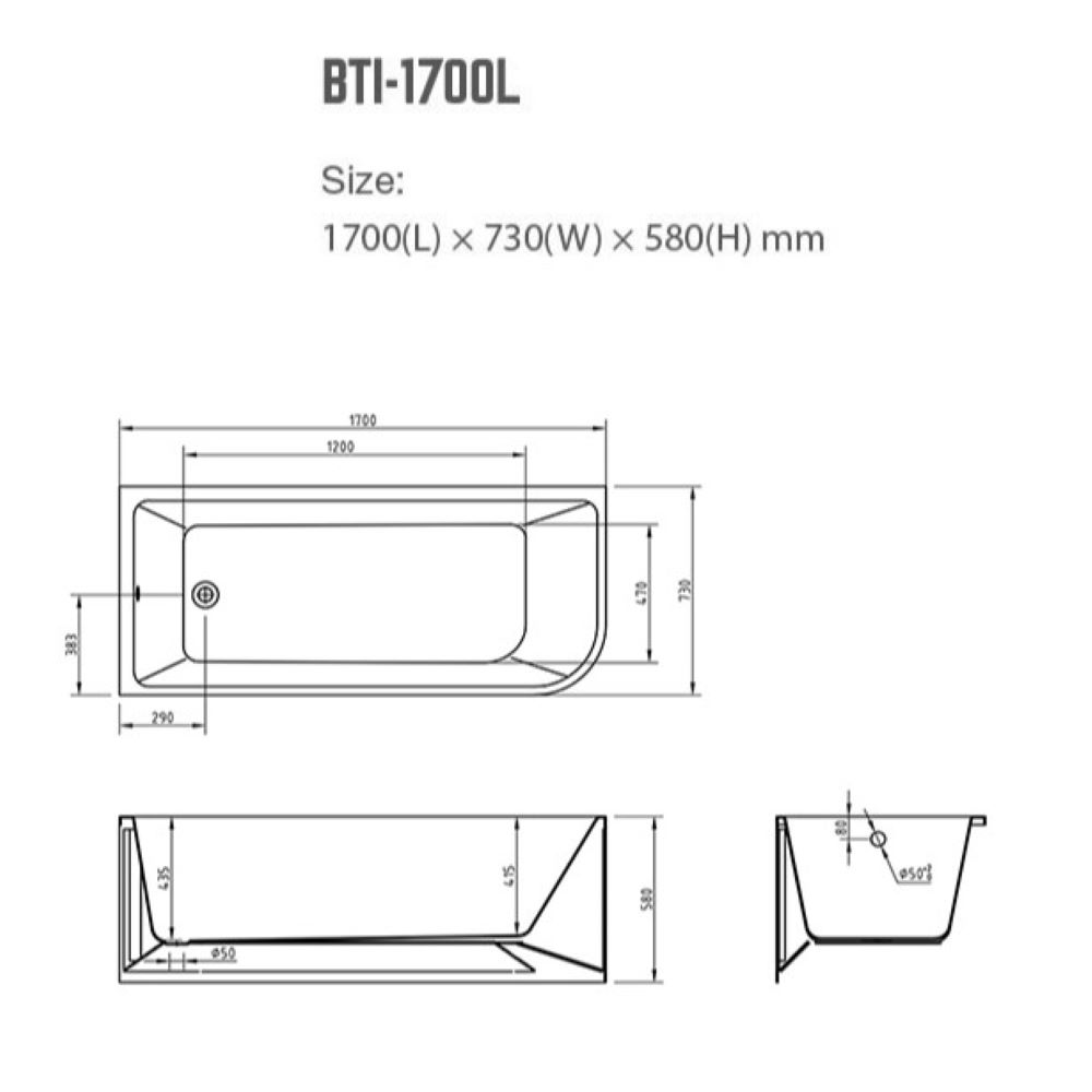 modica left corner freestanding bath, gloss white 1700mm