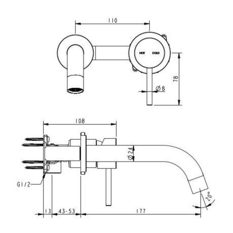 cioso pin down wall basin mixer and spout, rosa