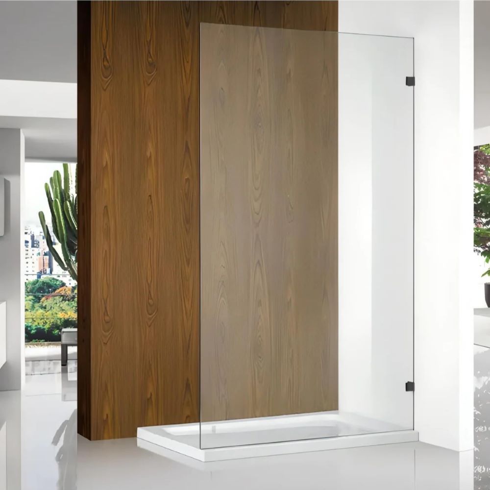 frameless walk in shower screen with brackets, matte black 1000mm
