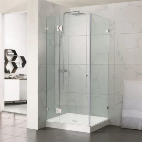 frameless square corner shower screen with hinge door, brushed nickel 0850 x 0850mm