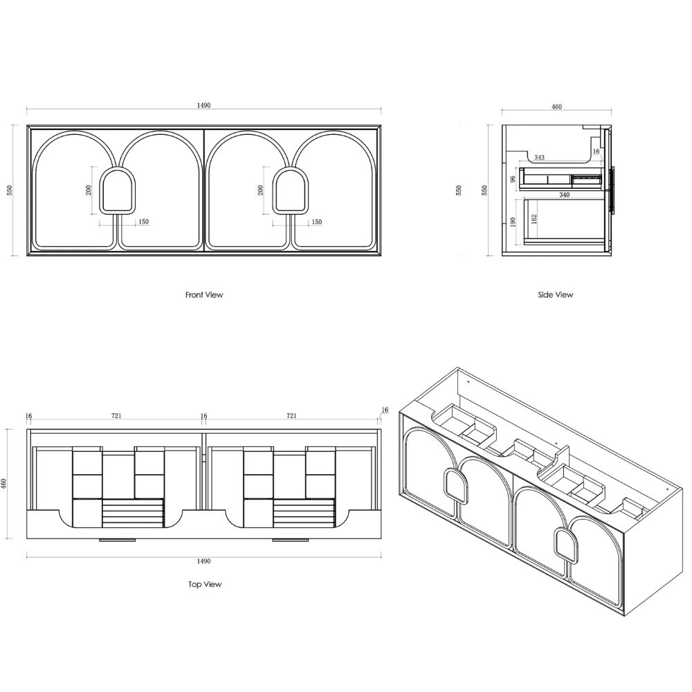 laguna mark ii wall hung vanity, satin white 1500mm cabinet only