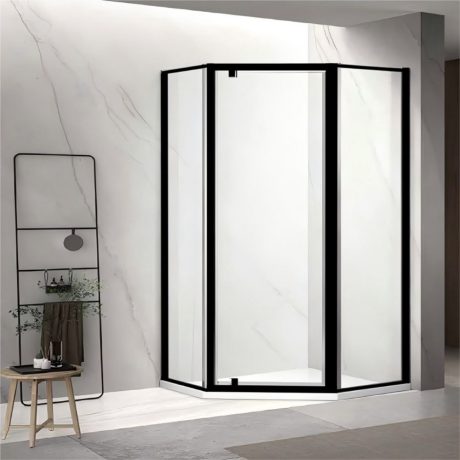 semi frame diamond shower screen with pivot door, matte black 1000 x 1000mm