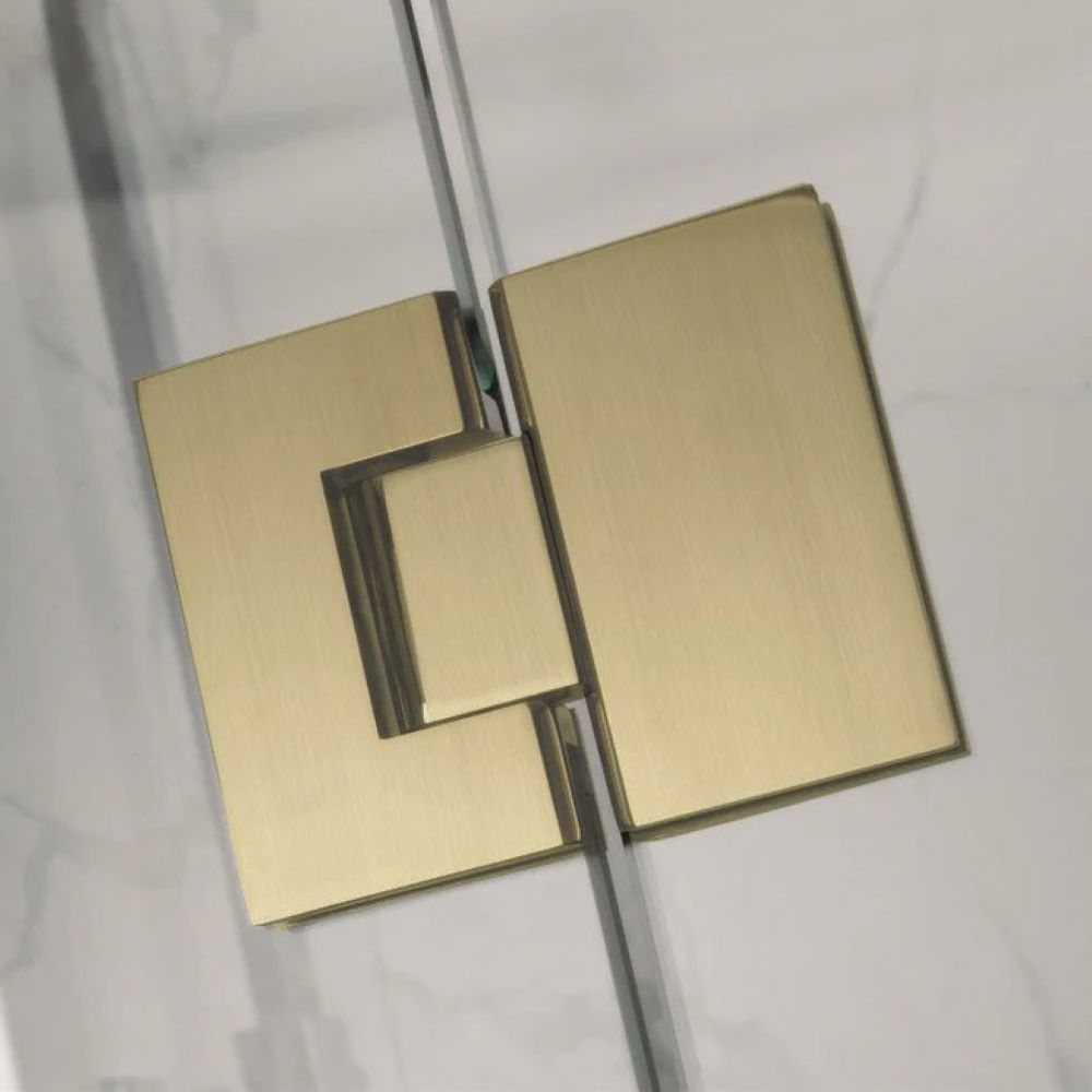 frameless square corner shower screen with hinge door, brushed gold 1100 x 1100mm