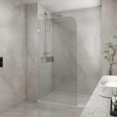 frameless curved corner single panel ub shower screen, brushed nickel 1000mm
