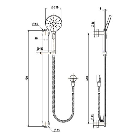 nova shower on rail, pvd champagne