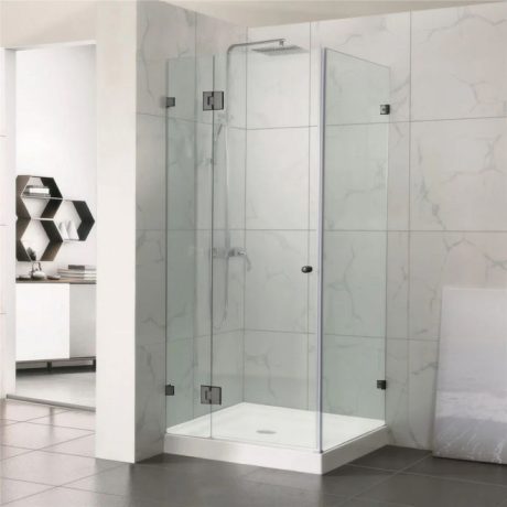 frameless square corner shower screen with hinge door, gun metal 1200 x 1200mm