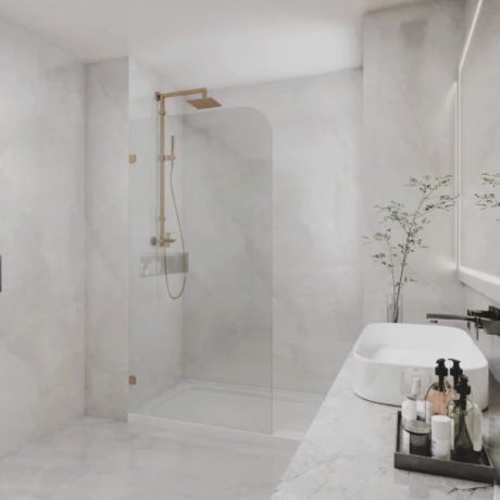 frameless curved corner single panel ub shower screen, light gold 0800mm