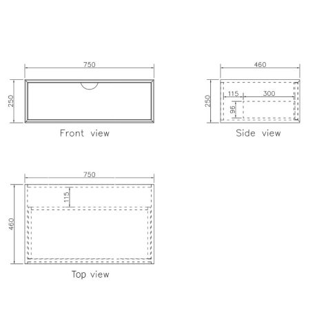 moonlight satin white wall hung cabinet 0750mm