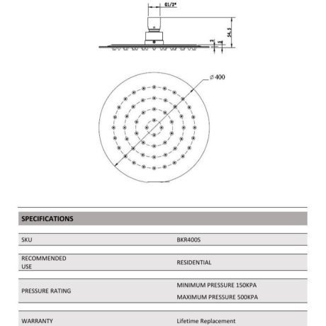 rund 0400mm round shower head, chrome