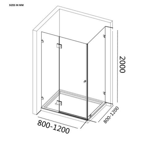 frameless square corner shower screen with hinge door, brushed gold 0850 x 0850mm