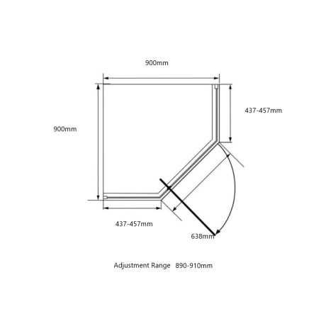 semi frame diamond shower screen with pivot door, chrome 0900 x 0900mm