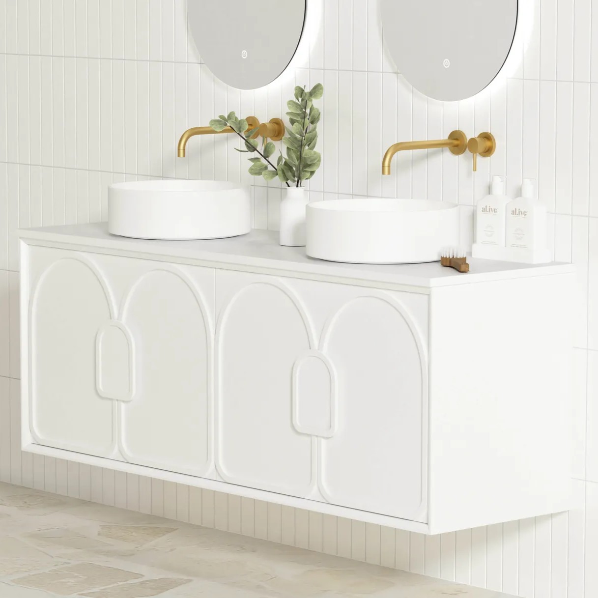 laguna mark ii wall hung vanity, satin white 1500mm cabinet only