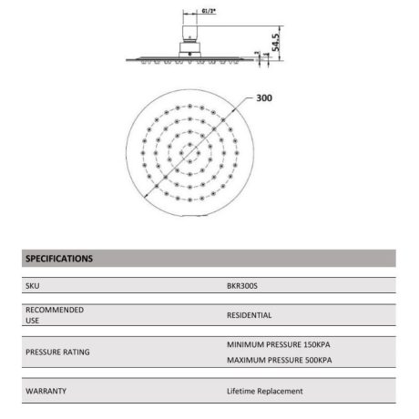 rund 0300mm round shower head, matte black
