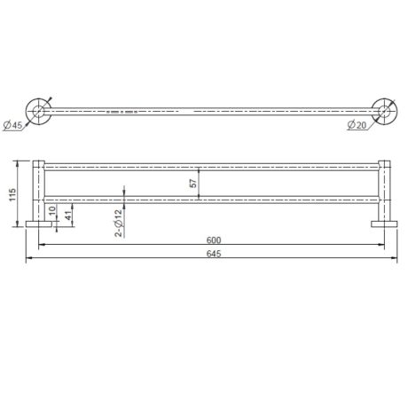 mirage double towel rail 600mm, pvd brushed nickel