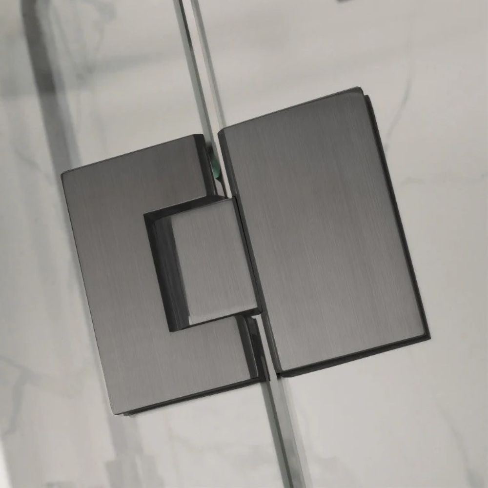 frameless square corner shower screen with hinge door, gun metal 1000 x 1000mm