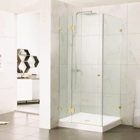 frameless square corner shower screen with hinge door, light gold 1200 x 1200mm