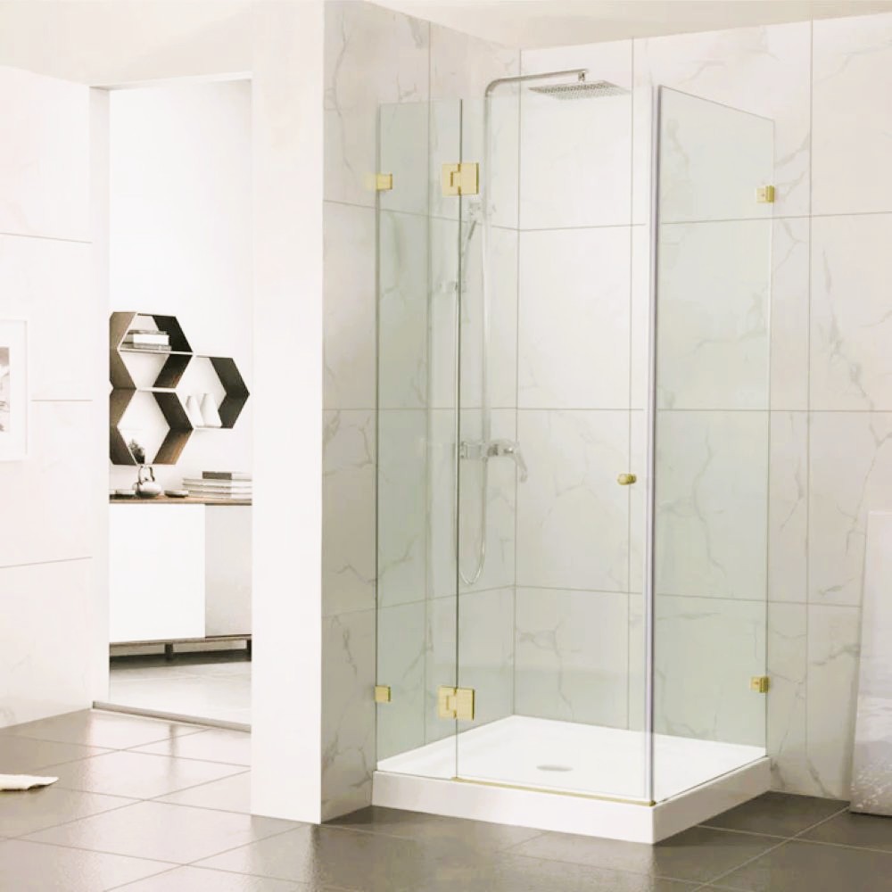 frameless square corner shower screen with hinge door, light gold 1200 x 1200mm