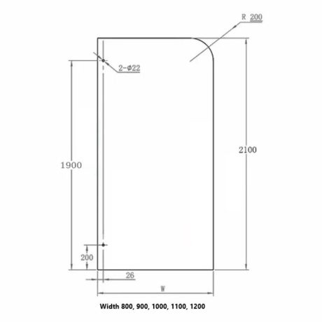 frameless curved corner single panel ub shower screen, brushed gold 1000mm