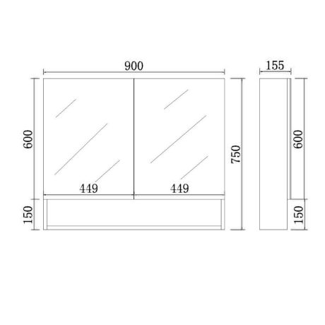 fremantle shaving cabinet with shelf, matte black 0900mm