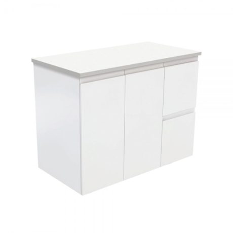 kara lh draws wall hung finger pull vanity, gloss white 0900mm