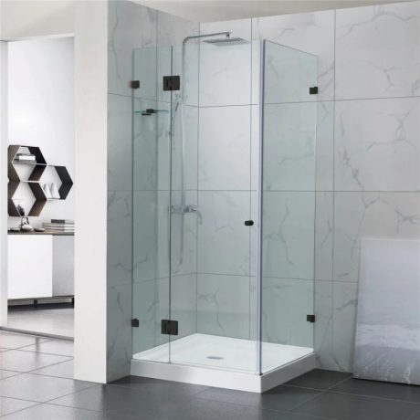 frameless square corner shower screen with hinge door, matte black 1200 x 1200mm