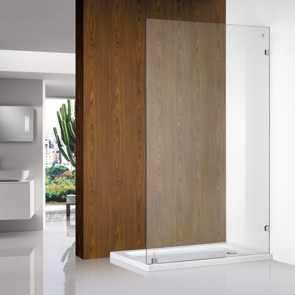 frameless walk in shower panel with brackets, chrome 900mm