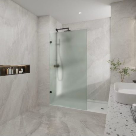 frosted walk in frameless shower screen with brackets, chrome 1200mm