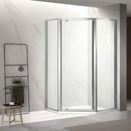 semi frame diamond shower screen with pivot door, chrome 0900 x 0900mm
