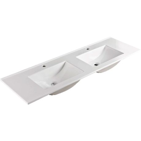 vanessa full depth double bowl poly marble basin top, gloss white 1500mm