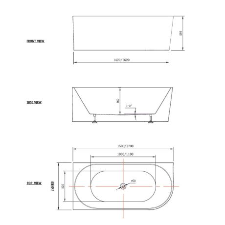 mila freestanding corner bathtub, 1500l