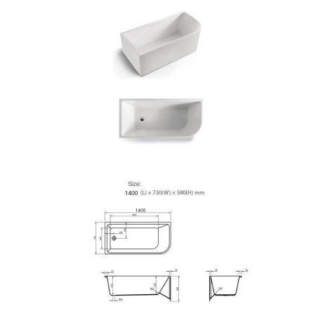 modica left corner freestanding bath, gloss white 1400mm