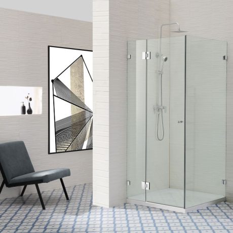 frameless square corner shower screen with hinge door, chrome 1100 x 1100mm