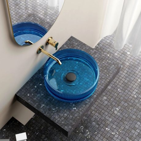 wow v groove translucency round above counter basin, sky blue
