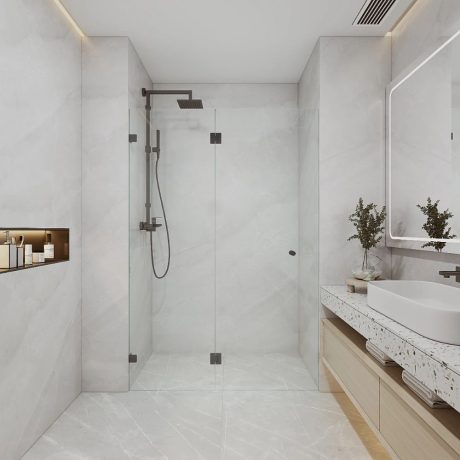 Frameless 2 Panel Wall to Wall Pivot Door Shower